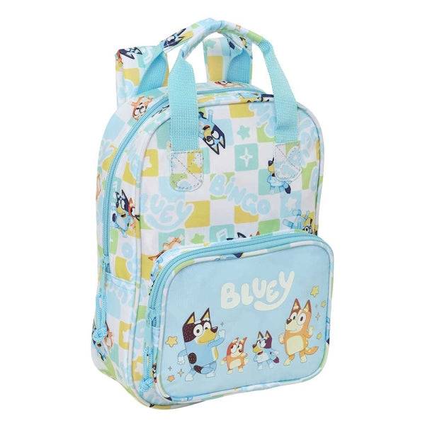 Safta Bluey Ready Zaino Infantile - Cartoncino Identificazione Personale - Tasca Frontale - Spalline Imbottite - 20x28x8cm - Colore Blu Pastello
