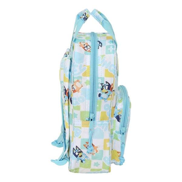Safta Bluey Ready Zaino Infantile - Cartoncino Identificazione Personale - Tasca Frontale - Spalline Imbottite - 20x28x8cm - Colore Blu Pastello
