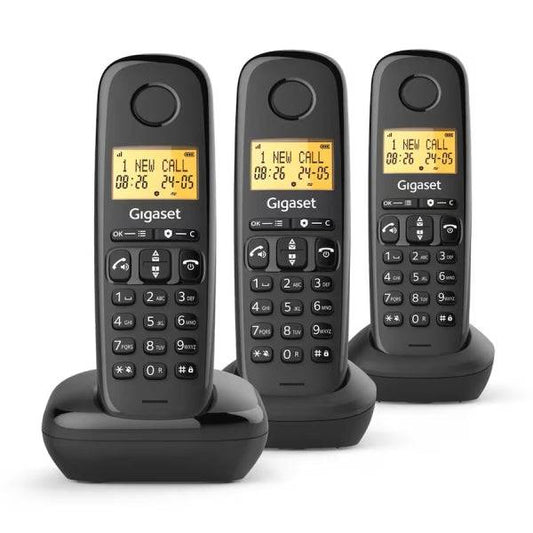 Gigaset Basic 100 Trio Telefono Cordless Dect con Identificativo Chiamate - Blocco Chiamate - Schermo Retroilluminato - Colore Nero