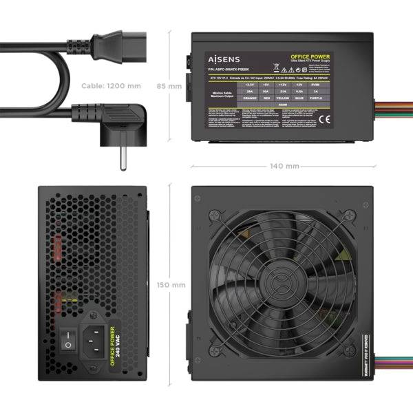 Aisens ASPC-500ATX-PSEBK Alimentatore 500W ATX - Ventola 120mm - OEM - Cavo Alimentazione Incluso - Colore Nero