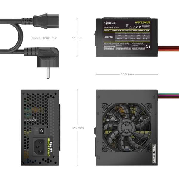 Aisens ASPC-500SFX-PSEBK Alimentatore 500W SFX - Ventola 80mm - OEM - Cavo Alimentazione Incluso - Colore Nero