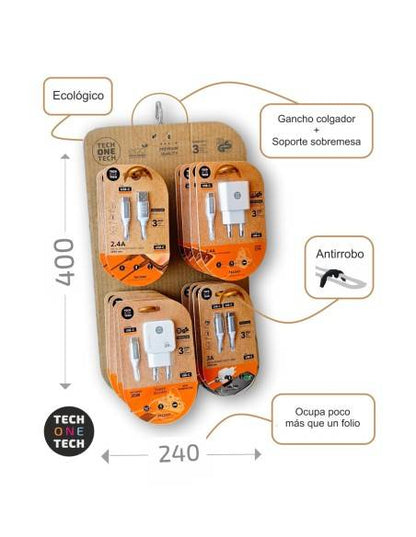 TechOneTech Espositore 16 Cavi e Caricatori per Smartphone - Unità Assortite