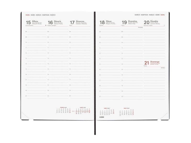 Finocam Dynamic Mara Agenda Professionale in Catalano - Annuale 2027 - Settimana Vista Verticale - 165x240mm - Elastico - Copertina Morbida in PU - Angoli Microforati - Carta da 80g/m2