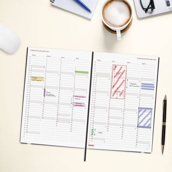 Finocam Dynamic Mara Agenda Professionale in Catalano - Annuale 2027 - Settimana Vista Verticale - 165x240mm - Elastico - Copertina Morbida in PU - Angoli Microforati - Carta da 80g/m2
