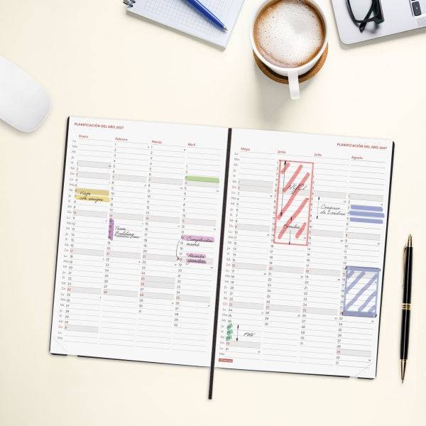 Finocam Dynamic Mara Agenda Professionale - Annuale 2027 - 1 Giorno per Pagina - Formato Y11 - 165x240mm - Elastico - Copertina Morbida in PU - Angoli Microforati - Carta da 80g/m2