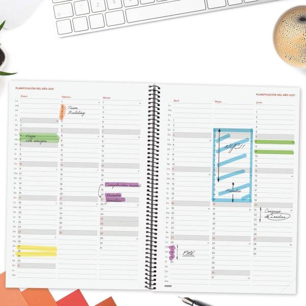 Finocam Spirale Basics Opaque Agenda Professionale - Annuale 2027 - Settimana Vista Verticale - Formato E40 - 210x297mm - Spirale - Copertina in Polipropilene - Angoli Microforati - Carta da 80g/m2