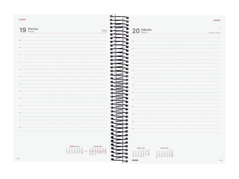 Finocam Espiral Basics Opaque Agenda - Annuale 2027 - 1 Giorno per Pagina - Formato E11 - 165x242mm - Spirale - Copertina in Polipropilene - Angoli Microforati - Carta da 70g/m2