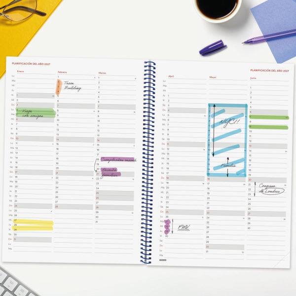 Finocam Spirale Basics Year Agenda - Annuale 2027 - Settimana Vista Orizzontale - Formato E40 - 210x297mm - Spirale - Copertina in Polipropilene - Angoli Microforati - Carta da 80g/m2
