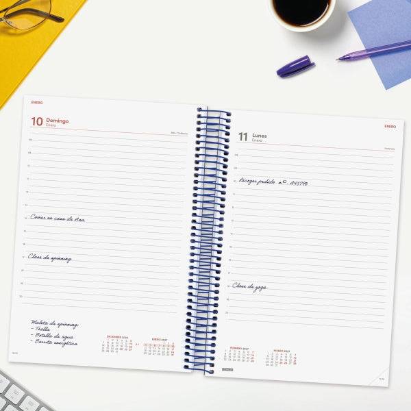 Finocam Espiral Basics Year Agenda - Annuale 2027 - 1 Giorno per Pagina - Formato E11 - 165x242mm - Spirale - Copertina in Polipropilene - Angoli Microforati - Carta da 70g/m2