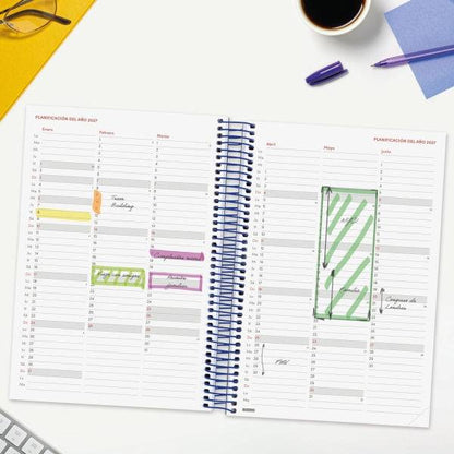 Finocam Espiral Basics Year Agenda - Annuale 2027 - 1 Giorno per Pagina - Formato E11 - 165x242mm - Spirale - Copertina in Polipropilene - Angoli Microforati - Carta da 70g/m2