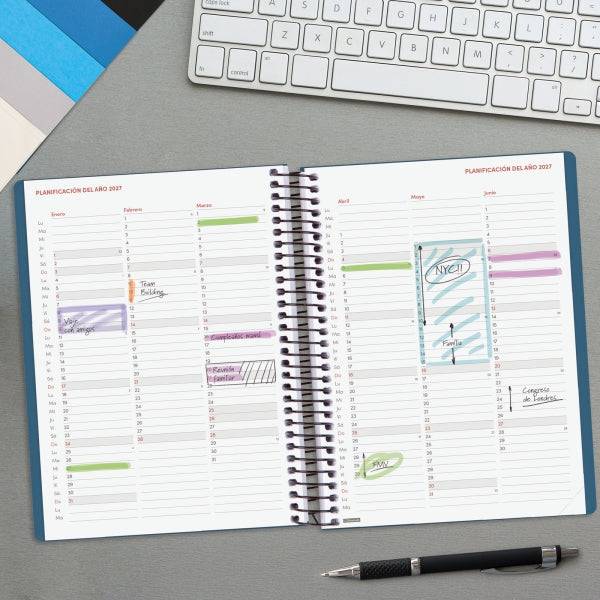 Finocam Spirale Basics My Agenda - Annuale 2027 - 1 Giorno per Pagina - Formato E10 - 155x212mm - Spirale - Copertina Rigida in Cartone Rivestito - Angoli Microforati - Carta da 70g/m2
