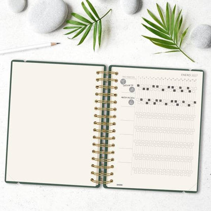 Finocam Haiku Agenda - Annuale 2027 - 1 Giorno per Pagina - Formato E10 - 155x212mm - Spirale Doppia - Copertina Rigida Soft Touch - Elastico - Carta da 95g/m2