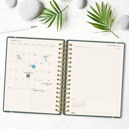 Finocam Haiku Agenda - Annuale 2027 - 1 Giorno per Pagina - Formato E10 - 155x212mm - Spirale Doppia - Copertina Rigida Soft Touch - Elastico - Carta da 95g/m2