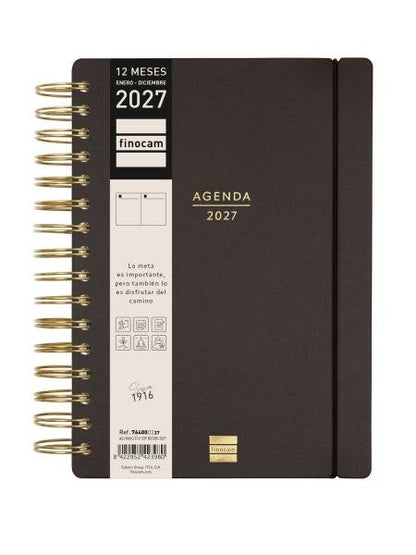 Finocam Haiku Agenda - Annuale 2027 - 1 Giorno per Pagina - Formato E10 - 155x212mm - Spirale Doppia - Copertina Rigida Soft Touch - Elastico - Carta da 95g/m2