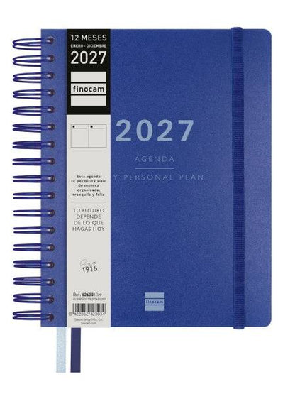 Finocam Tempus Agenda - Annuale 2027 - 1 Giorno per Pagina - 155x217mm - Spirale Doppia - Copertina Extradura in Polipropilene - 2 Nastri Segnalibro - Carta da 80g/m2