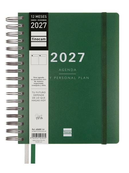 Finocam Tempus Agenda - Annuale 2027 - 1 Giorno per Pagina - 155x217mm - Spirale Doppia - Copertina Extradura in Polipropilene - 2 Nastri Segnalibro - Carta da 80g/m2