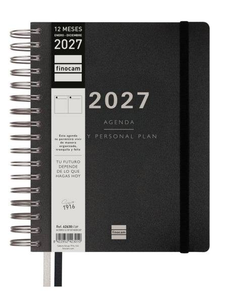 Finocam Tempus Agenda - Annuale 2027 - 1 Giorno per Pagina - 155x217mm - Spirale Doppia - Copertina Extradura in Polipropilene - 2 Nastri Segnalibro - Carta da 80g/m2