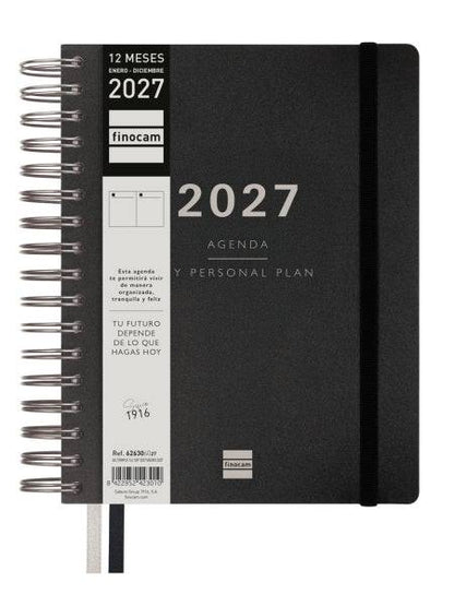 Finocam Tempus Agenda - Annuale 2027 - 1 Giorno per Pagina - 155x217mm - Spirale Doppia - Copertina Extradura in Polipropilene - 2 Nastri Segnalibro - Carta da 80g/m2