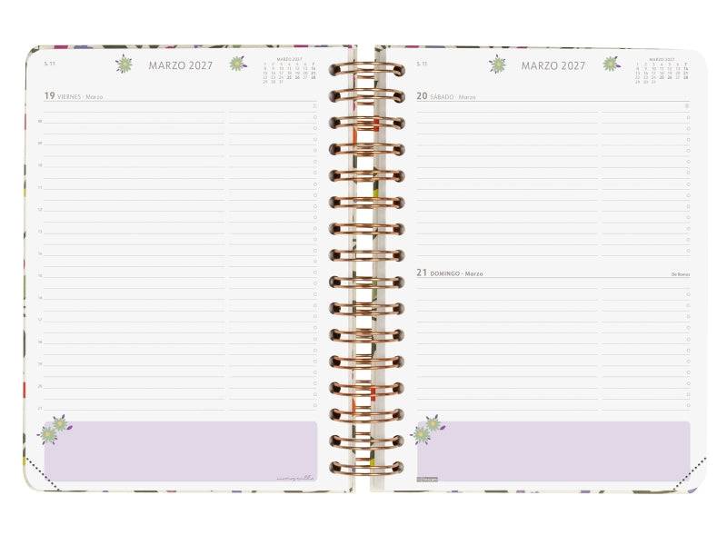 Finocam Moniquilla Agenda - Annuale 2027 - 1 Giorno per Pagina - Formato E10 - 155x212mm - Spirale Doppia - Copertina Rigida in Cartone Rivestito - Angoli Microforati - Carta da 80g/m2