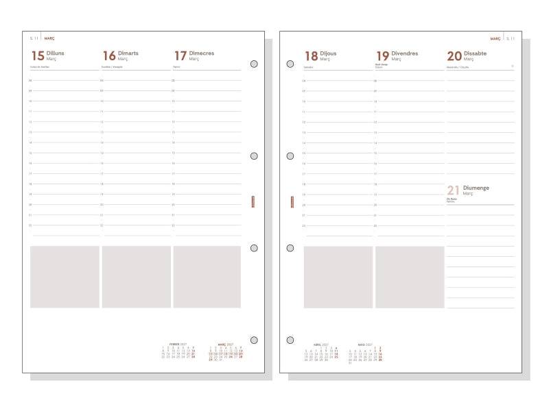 Finocam R4099C Ricambio per Agenda Open in Catalano - Annuale 2027 - Visualizzazione Settimanale Verticale - Formato A4 - 210x297mm - Carta da 80g/m2 - Colore Bianco