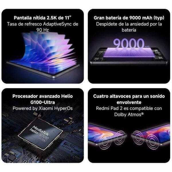 Xiaomi Redmi Pad 2 Tablet 11" 2.5K 90Hz - 4GB - 256GB - WiFi - Bluetooth - Fotocamera 8mp - Batteria 9000mAh - Ricarica Rapida 18W - Colore Verde