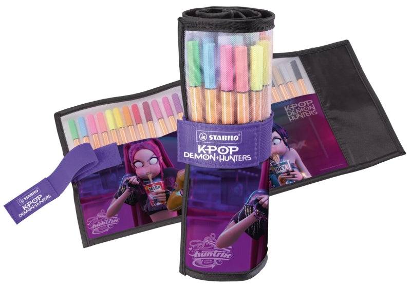 Stabilo Point 88 K-Pop Demon Hunter Confezione Arrotolabile con 25 Pennarelli Punta Fine in Fibra - Tratto 0.4 mm - Inchiostro a Base Acqua - Colori Assortiti