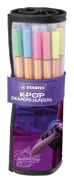 Stabilo Point 88 K-Pop Demon Hunter Confezione Arrotolabile con 25 Pennarelli Punta Fine in Fibra - Tratto 0.4 mm - Inchiostro a Base Acqua - Colori Assortiti