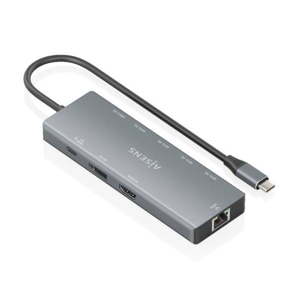 Aisens Docking Station USB-C 9 in 1 - USB-C a 1xHDMI - 1xDisplayPort - 1xRJ45 - 4xUSB-A 5G - 1xUSB-C 5G - 1xUSB-C PD 100W - 20cm - Colore Grigio