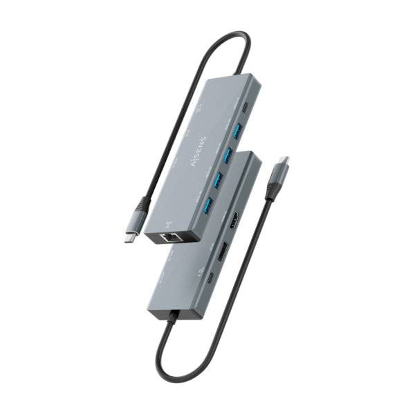 Aisens Docking Station USB-C 9 in 1 - USB-C a 1xHDMI - 1xDisplayPort - 1xRJ45 - 4xUSB-A 5G - 1xUSB-C 5G - 1xUSB-C PD 100W - 20cm - Colore Grigio