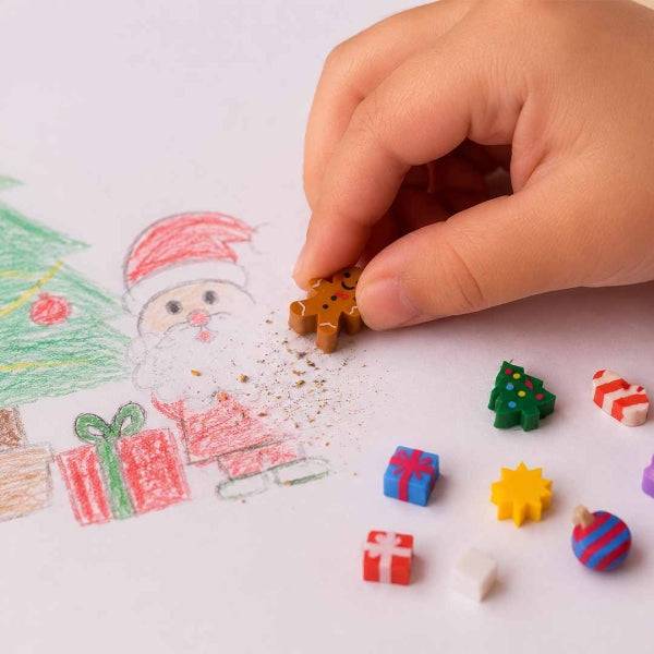 Apli Natale Espositore 12 Confezioni Matite con Mini Gomme - Designs Natalizi Diversi