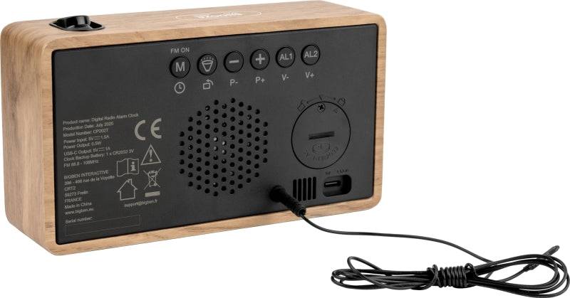 Thomson Radiosveglia con Proiezione - Radio FM - Visualizzazione Temperatura Ambiente - Angolo Proiezione Regolabile - Colore Legno