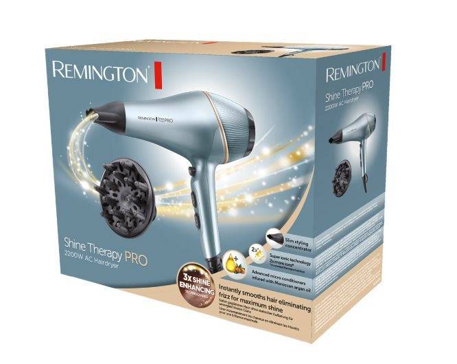 Remington Shine Therapy Pro Asciugacapelli 2200W - Tecnologia Ionica - 3 Temperature 2 Velocità - Motore AC Professionale