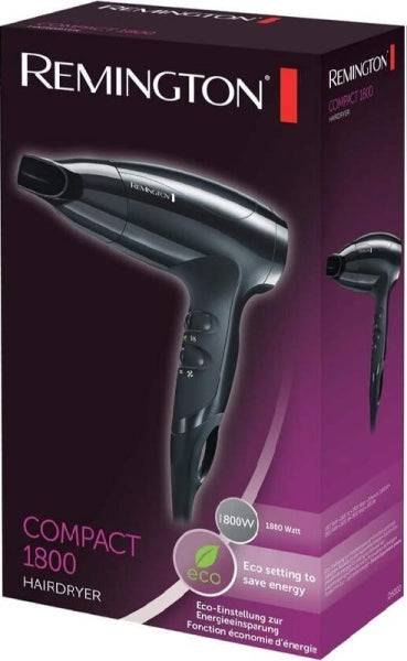 Remington Compact 1800 Asciugacapelli da Viaggio 1800W - Leggero e Maneggevole - Modalità ECO - 3 Temperature 2 Velocità
