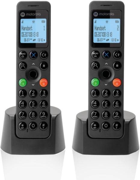 Motorola DOT202 Telefono Cordless Dect + 1 Telefono Aggiuntivo - Blocco Chiamate - Rubrica 100 Contatti - Colore Nero