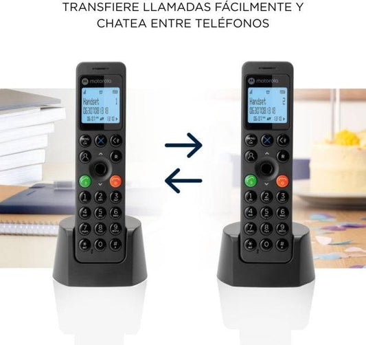 Motorola DOT202 Telefono Cordless Dect + 1 Telefono Aggiuntivo - Blocco Chiamate - Rubrica 100 Contatti - Colore Nero