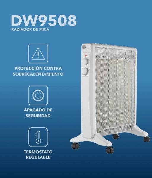 Daewoo DW9508 Radiatore a Mica - Potenza 2000W - Termostato Regolabile - 2 Livelli di Potenza - Ruote - Maniglia di Trasporto