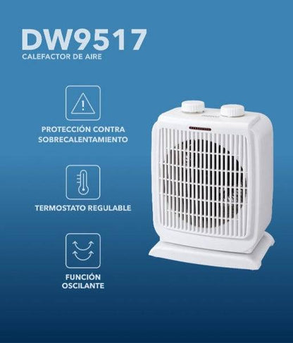 Daewoo DW9517 Termoventilatore 2000W - 2 Livelli di Potenza - Termostato Regolabile - Funzione Ventilatore