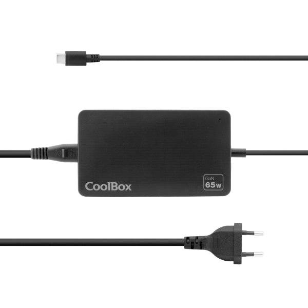 Coolbox NB65 Caricabatterie da Parete GaN 65W - USB-C - PD3.0 per Ricarica Rapida Intelligente - Selezione Automatica della Tensione - Colore Nero