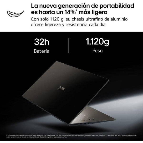 LG Gram 14Z95U-G.AU85BN Portatile 14" AMD Ryzen AI 7 450 - 32GB DDR5 - 512GB SSD - Windows 11 Home - Colore Nero - Tastiera QWERTY (ES)