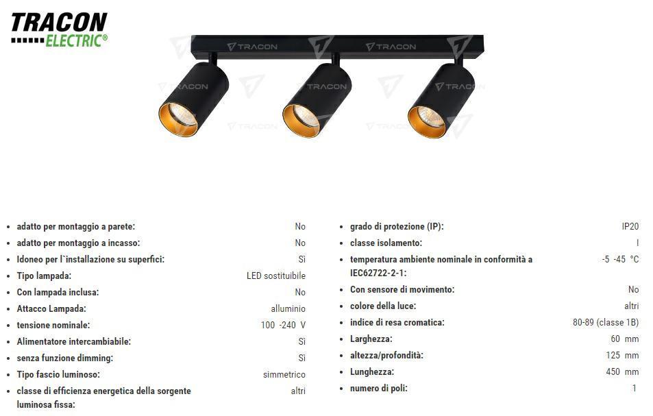 Portalampada da Soffitto Nero/Oro 3x35W GU10