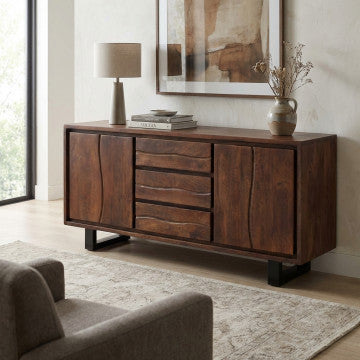 Mobile in acacia e metallo, dimensioni 180x45x80 cm, colore marrone