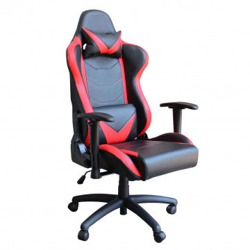 Poltrona gaming in poliuretano rosso e nero, altezza regolabile 121-129 cm