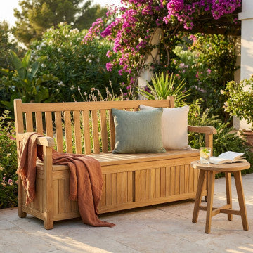 Panca con contenitore in teak, 160x64x92 cm, marrone chiaro