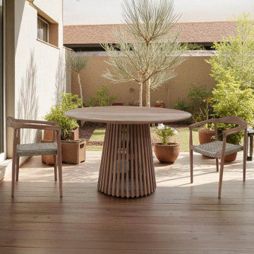 Tavolo rotondo in teak diametro 120 cm, altezza 75 cm, peso 34 kg