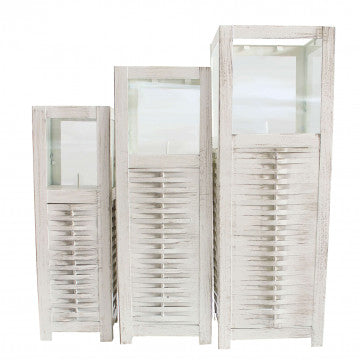 Set 3 lanterne metallo vetro verniciato bianco sfumature dorate