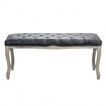 Panca in legno con rivestimento ecopelle vintage, dimensioni 110x36x47 cm