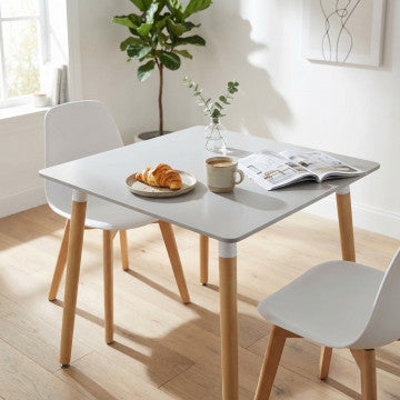 Tavolo quadrato 80x80 cm piano ABS grigio gambe in legno