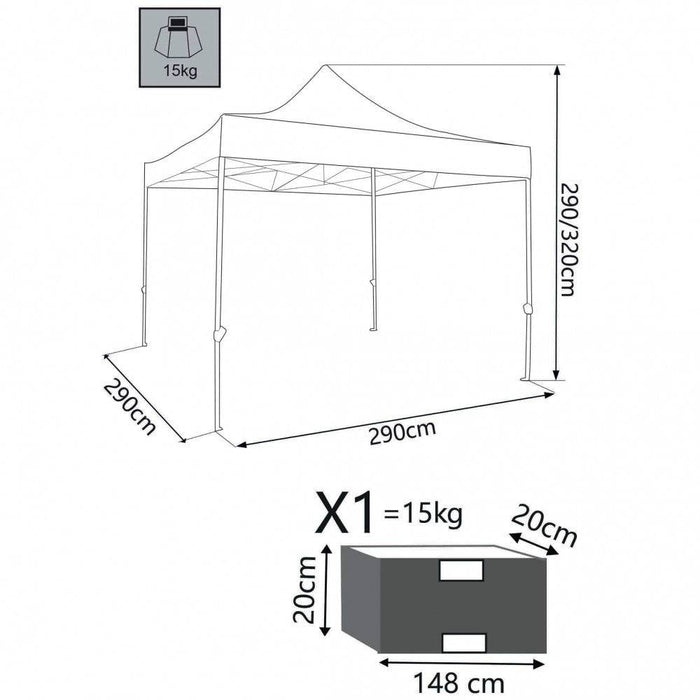 Gazebo Pieghevole Party 3x3 m Bianco Poliestere