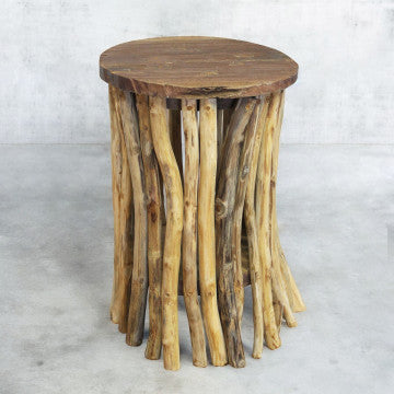 Tavolino in legno di teak 30x30 cm, altezza 45 cm, colore marrone