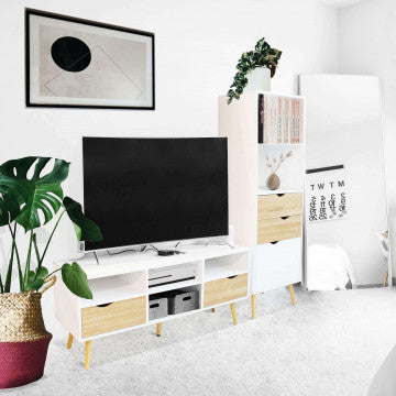 Mobile porta TV 2 cassetti 4 ripiani legno bianco grigio 117x39x58cm